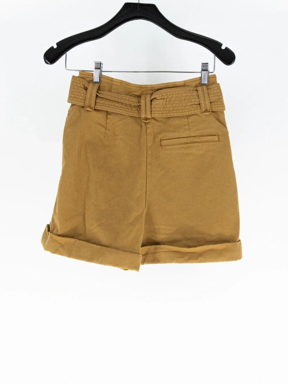 Sezane Women's Rome Cotton Stretch High Rise Casual Belted Shorts Brown Small